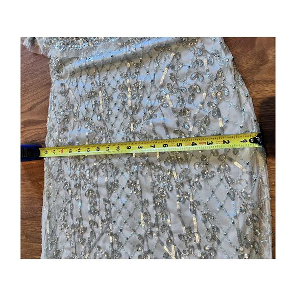 Aidan Mattox Beaded Off Shoulder Halter Gown Silver Blue Size 8 Hemmed - Picture 12 of 13